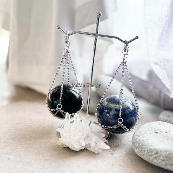 黑曜石 × 青金石 水晶吊饰｜能量守护球 Obsidian × Lapis Lazuli Crystal Hanging Sphere | Energy Protection Ornament - 图片 5