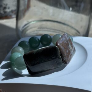 文青手链｜绿玉髓圆珠 × 天然木石拼接