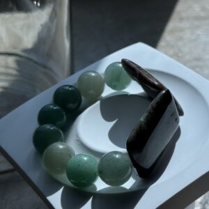 文青手链｜绿玉髓圆珠 × 天然木石拼接