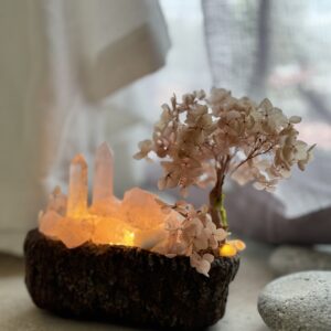 粉水晶 × 白水晶柱 · 幸福能量疗愈景观灯 | Rose Quartz & Clear Quartz Crystal Healing Lamp