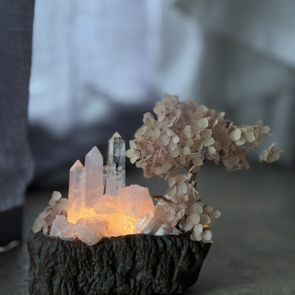 粉水晶 × 白水晶柱 · 幸福能量疗愈景观灯 | Rose Quartz & Clear Quartz Crystal Healing Lamp - 图片 2
