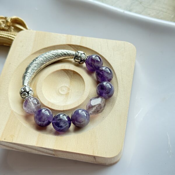 ✨ 紫水晶复古银饰半镯手链｜Amethyst Bracelet with Vintage Silver Half-Bangle - 图片 4