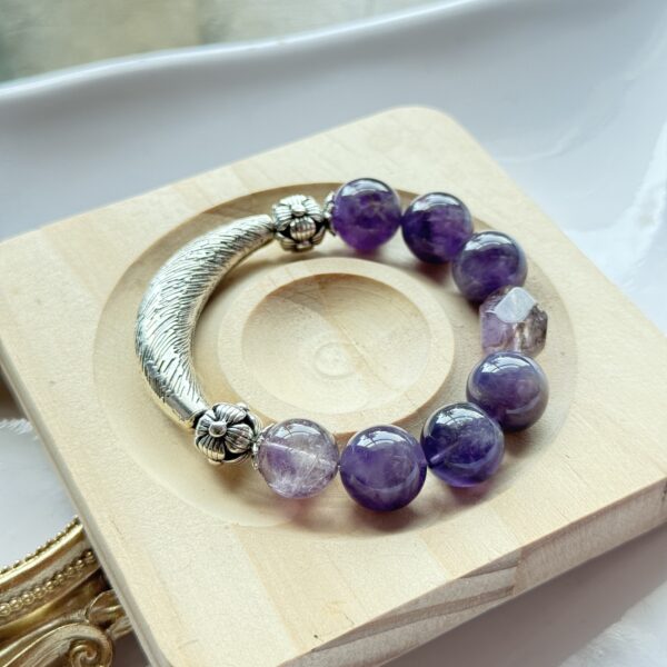 ✨ 紫水晶复古银饰半镯手链｜Amethyst Bracelet with Vintage Silver Half-Bangle