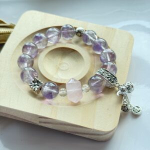✨ 紫水晶粉晶复古银饰手链｜Amethyst & Rose Quartz Bracelet with Vintage Charms