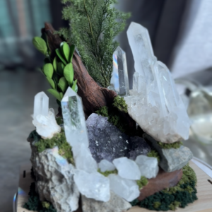 白水晶 × 紫水晶森林景观摆件 · Clear Quartz × Amethyst Forest Decor