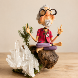 Meditating Grandpa with Clear Quartz Crystal Landscape