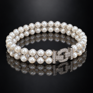 Double-row freshwater pearl bracelet with S925 sterling silver and cubic zirconia clasp