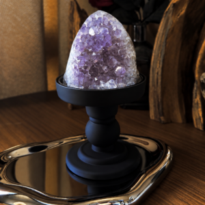 Amethyst Wisdom Dome crystal on black ceramic base