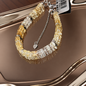 Citrine and Clear Quartz gradient bracelet with adjustable silver-tone chain