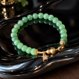 Natural Hetian Jade Bracelet with gold-tone gourd charm