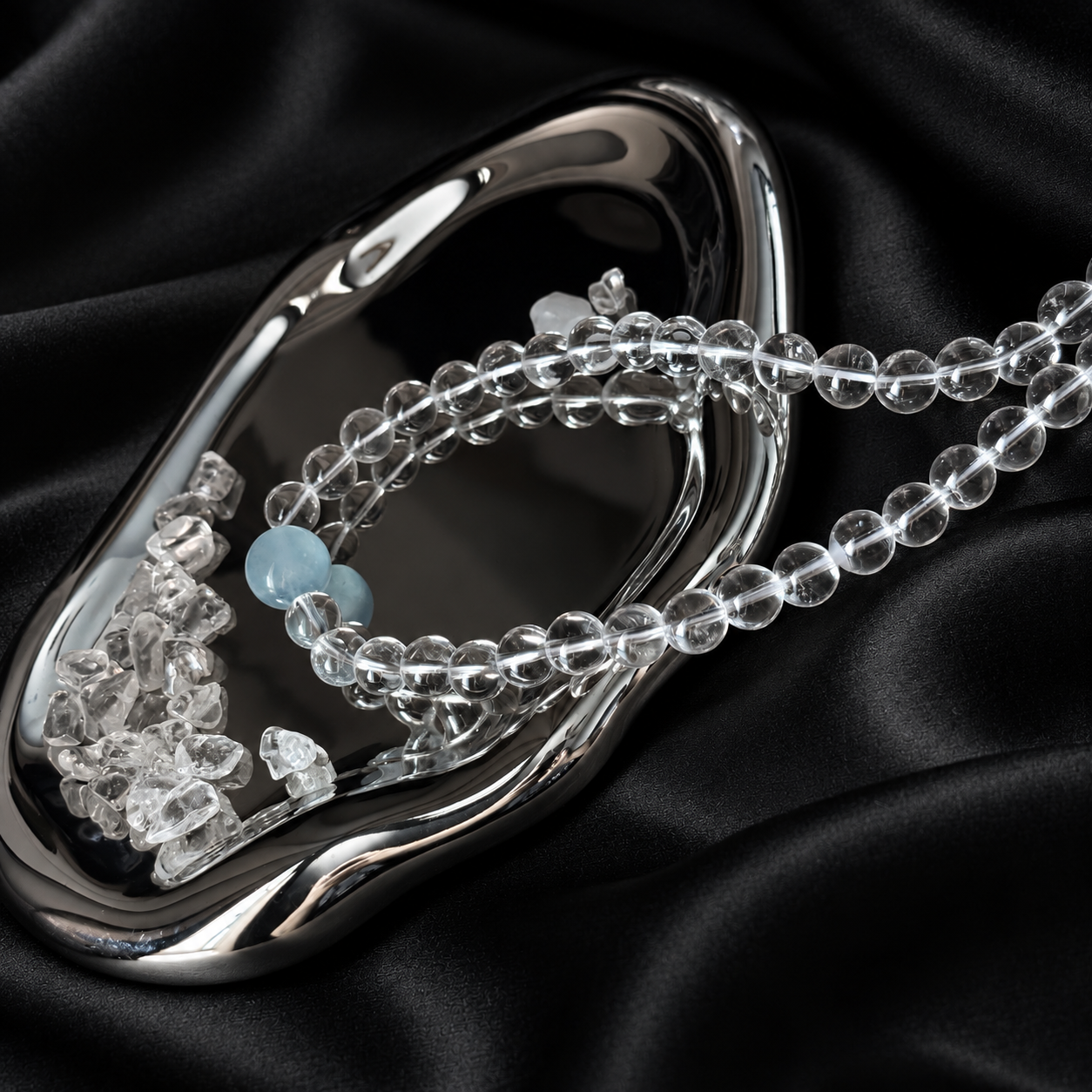 Clear quartz and aquamarine necklace with 8mm beads