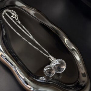 Natural clear quartz bubble necklace with double sphere pendant