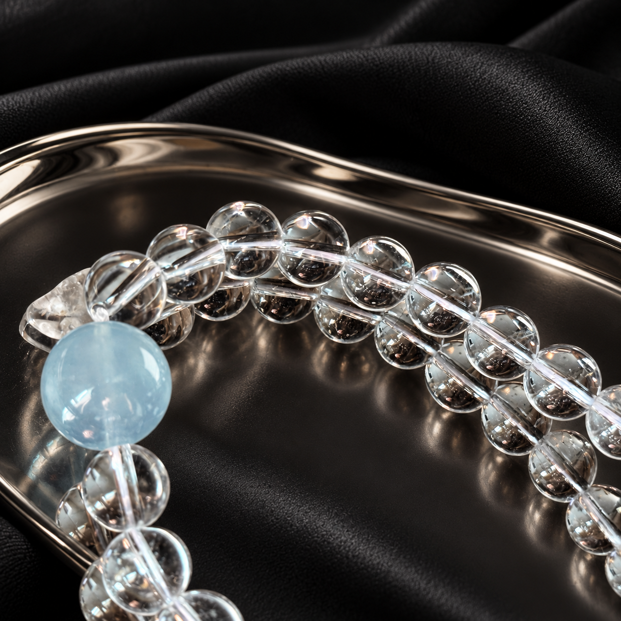Clear quartz and aquamarine necklace with 8mm beads