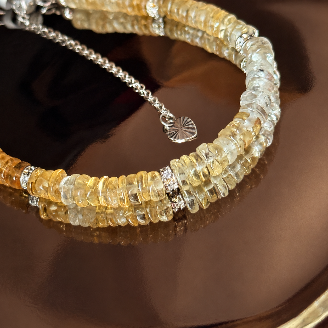Citrine and Clear Quartz gradient bracelet with adjustable silver-tone chain