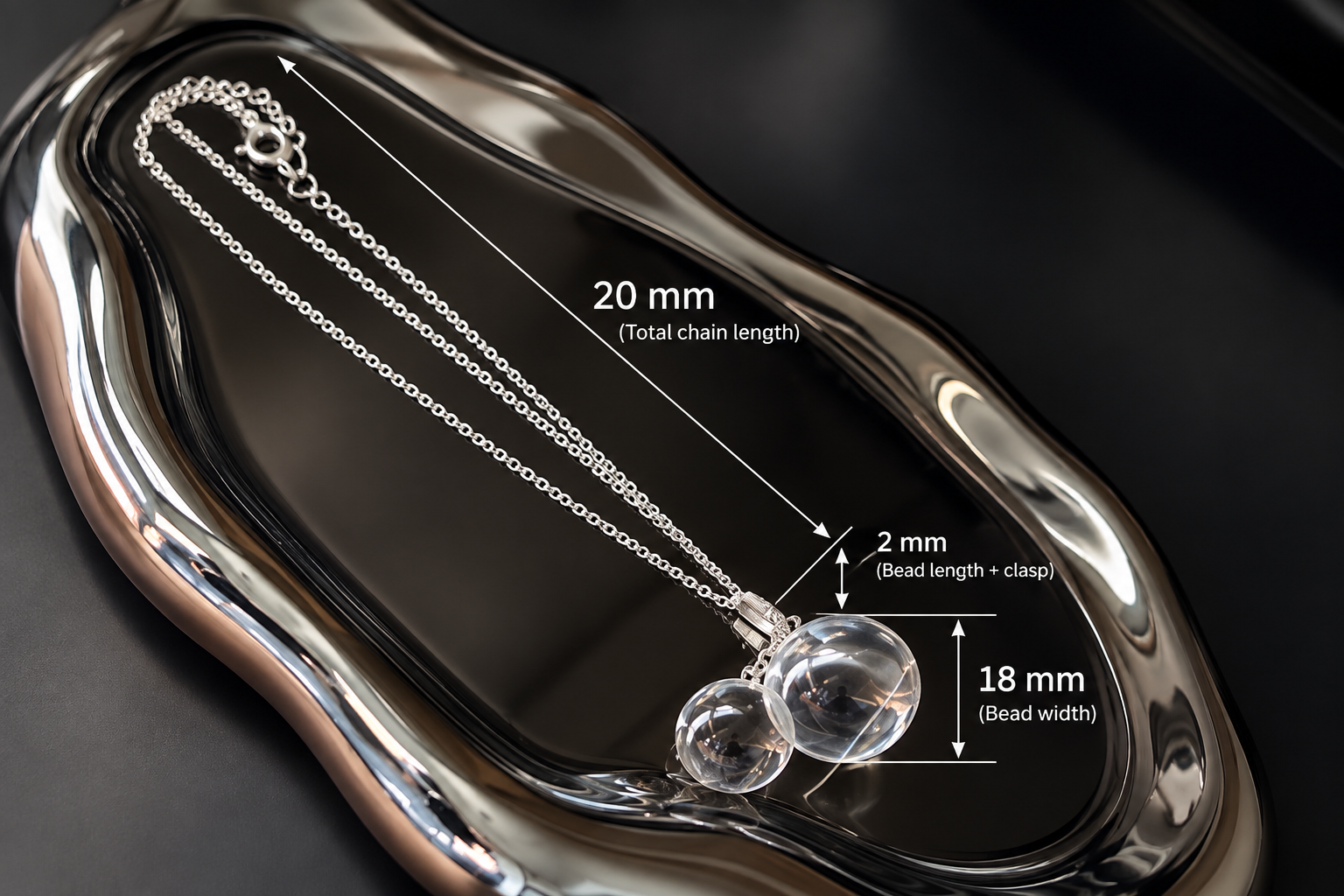 Natural clear quartz bubble necklace with double sphere pendant
