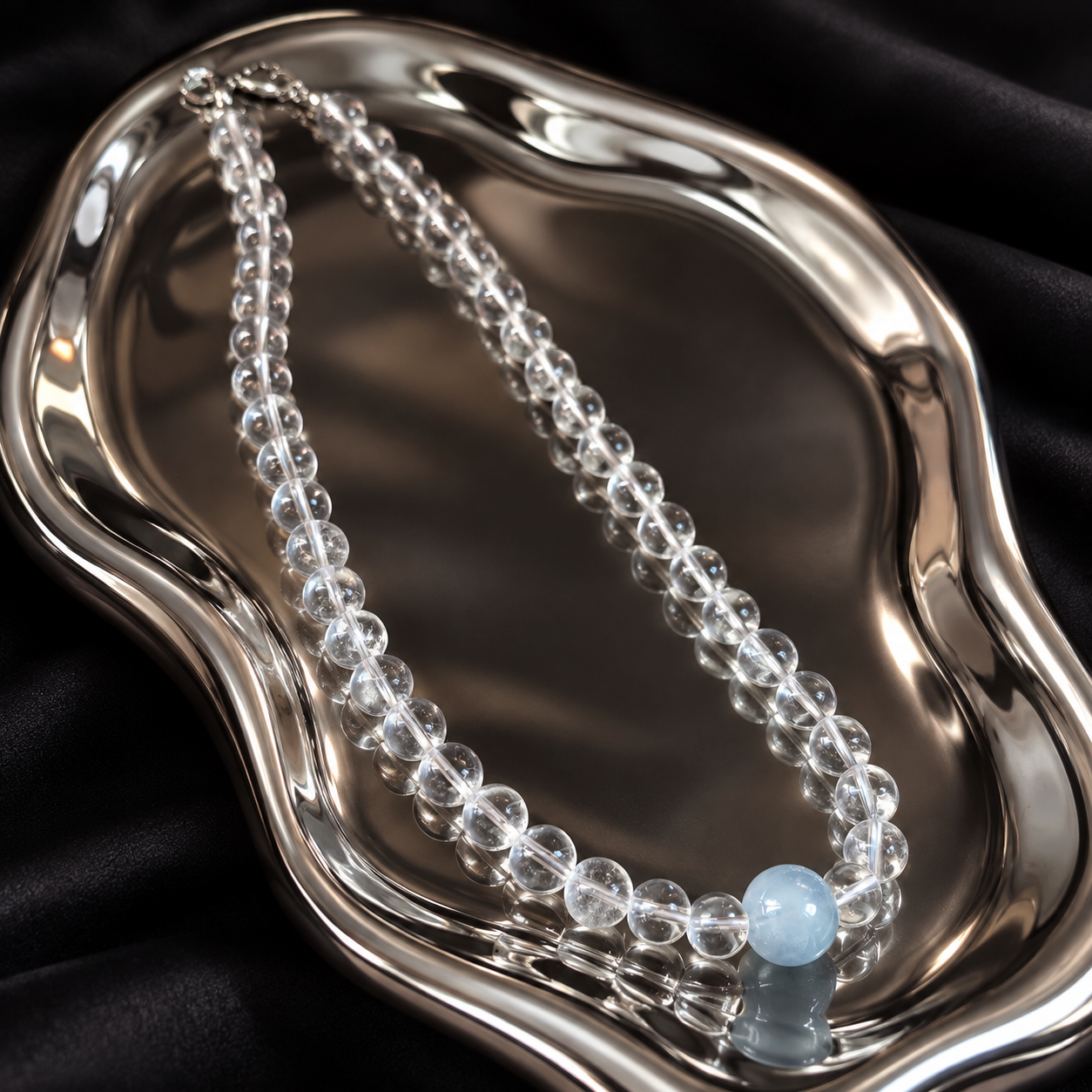 Clear quartz and aquamarine necklace with 8mm beads