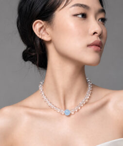 Clear quartz and aquamarine necklace with 8mm beads