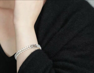 Double-row freshwater pearl bracelet with S925 sterling silver and cubic zirconia clasp
