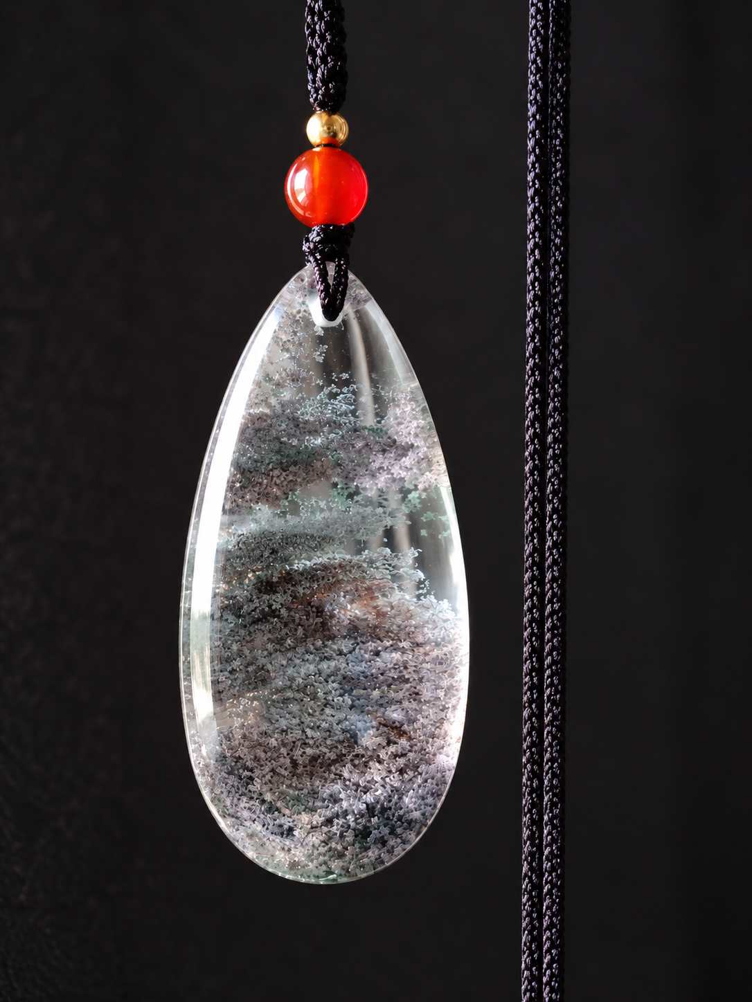 Green Phantom Quartz and Silk Red Agate Necklace