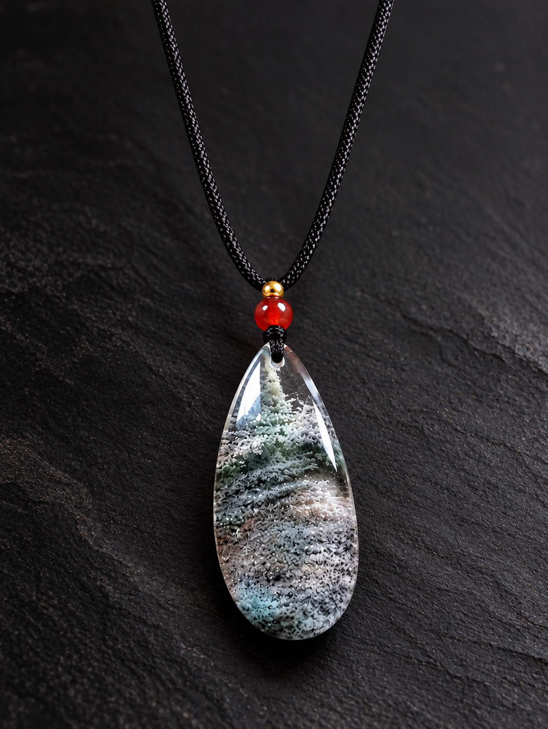 Green Phantom Quartz & Silk Red Agate Pendant Necklace – Career, Wealth & Helpful Connections - Image 3