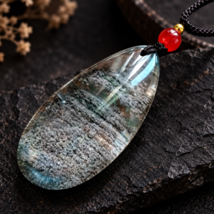 Green Phantom Quartz & Silk Red Agate Pendant Necklace – Career, Wealth & Helpful Connections